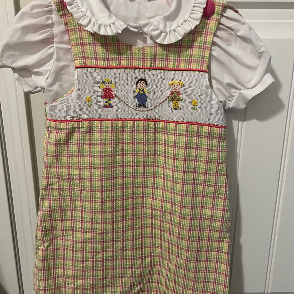 FRIENDS Plaid Kids Dress with Embroidered Design